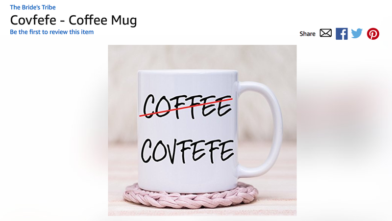 Illustration for article titled Be the Saddest Guy in the Office With Amazon's Embarrassing 'Covfefe' Swag